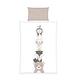 Herding babybest Kleinkinder-Bettwäsche-Set, Woodland Crew Wendemotiv, Kopfkissenbezug 40 x 60 cm, Bettbezug 100 x 135 cm, Mit Reißverschluss und Hoteleinschlag, 100% Baumwolle/Renforcé
