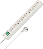 Brennenstuhl Eco-Line, Steckdosenleiste 8-Fach (Mehrfachsteckdose mit erhöhtem Berührungsschutz, Schalter und 3m Kabel) weiß