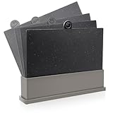 MASTERTOP Schneidebrett Set, 4er Schneidebrett kunststoff Set mit Ständer, Index Schneidebretter Kunststoff, Groß Frühstücksbrettchen Küchenbrett Spülmaschinenfest für Fisch Fleisch Gemüse Obst