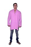 Lakkar Haveli Indisches Herren-Kurta-Hemd, Baumwolle, Camisha, Hochzeit, Party, Freizeit, Urlaub, Tunika, Übergröße, rose, XL
