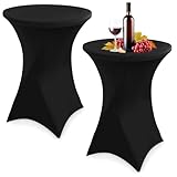 Zhufas 2er-Set Stretch Stehtisch Husse für Bistrotisch Ø 80-85 cm Elegante, Spannbare Tischdecke für Stehtisch, Stretch-Husse Weiß Hussen für Stehtische und Bistrotische（80×110cm,Schwarz）