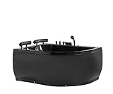 XXL Whirlpool Badewanne Palermo - 159x113 cm – 15 Massage-Düsen, LED-Farblichttherapie, Wasserfall, Eckwanne für 2 Personen, freistehend, Hot Tub Spa Indoor– Schwarz, Linke Eckmontage