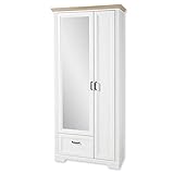 Stella Trading JASMIN Garderobenschrank mit Spiegel in Pinie hell, Artisan Eiche Optik - Landhausstil Flurgarderoben Schrank mit ausziehbarer Kleiderstange - 93 x 204 x 41 cm (B/H/T)