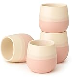 Goodwei Teebecher Set Fuji aus Keramik (4 Stück) – Japanisches Teetassen-Set, rundliche Form, handschmeichelnd & modern – Teetassen für Tee, Matcha-Latte, Säfte und mehr, 200 ml (Fuji Pink)