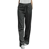 Generisch Damen Leinen Baumwollhose Lange Flügelfashion Hose Lässige Gerade Schnittform für Elegante Freizeitmode (Grey, M)
