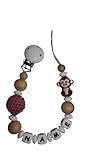 Individuell gestaltetes Babygeschenk personalisiertes Schnullerkette mit Namen für Mädchen oder Junge Baby Geschenk personalisiert zur Geburt & Taufe (Affe) (alt rosa)