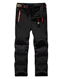Echinodon Kinder Softshellhose mit Fleecefütterung Hose Wasserabweisend Winddicht Atmungsaktiv Warm Funktionshose Skihose Regenhose Jungen Mädchen Sporthose Wanderhose Schwarz L