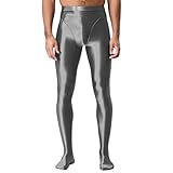 ranrann Sport Leggings Herren Nylon Strumpfhose Pantyhose Blickdicht Hohe Taille Skinny Tights Sportshose Männer Fitness Sportwear Grau L