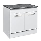 EDDY Moderner Spülenunterschrank Küche in Weiß matt, Metallic Grau - Geräumiger Küchenschrank mit viel Stauraum - 100 x 90 x 60 cm (B/H/T)