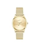 Lacoste Uhr mit DREI-Zeiger-Quarzwerk für Damen Kollektion CROCODELLE mit Goldfarben Edelstahl-Mesh-Gliederarmband - 2001416