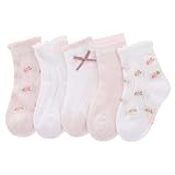 Baby Mädchen Socken, 5 Paar Süße Atmungsaktiv Kinder Söckchen, Weich Komfort mit Süß Muster Kindersocken für Neugeborene Kleinkind Mädchen Kinder (DE/NL/SE/PL, Alter, 2 Jahre, 5 Jahre, Rosa)