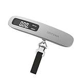 GRIFEMA GA2006, Digitale Kofferwaage mit LCD Display, Tragbare Gepäckwaage bis 50 kg, Silber, Kompakt