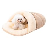 Jiupety Hundehöhle Kleine Hunde in Form von Hausschuhe, Waschbares Hundeschlafsack, Weiches Plüsch Kuschelhöhle Katze, L-78 cm x 48 cm Katzenhöhle Katzenbett mit rutschfestem Boden, Kamel