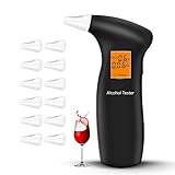 RUTIDA Alkoholtester, Polizeigenau Alkoholmessgeräte mit 12 Mundstücken, Professioneller Alkohol Tester Promilletester mit Blu-Ray LCD Bildschirm und Halbleiter Sensorik