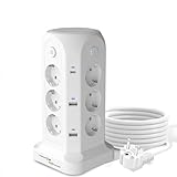 Colstar Steckdosenturm mit 12 AC-Steckdosen und 6 USB-Anschlüssen, Weiß, Überspannungsschutz, 1,8m Kabel, Vertikaler Mehrfachsteckdosenleiste für Zuhause und Büro
