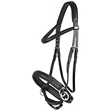 Marengos - Trensenzaum Soft gebisslos Comfort | Trense aus Leder & mit anatomisch geformtem Genickstück | Zaumzeug mit Zügel & Edelstahlbeschlägen | Größe Vollblut | Pferde Zubehör in schwarz