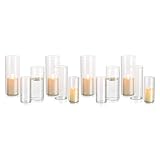 Kerzenhalter Glas Set Kerzenständer Glaszylinder: Modern Windlicht Für Stumpenkerzen Teelicht Pampasgras Vasen Hochzeit Tischdeko Glasvase Zylinder Deko Wohnzimmer Esstisch (M+L+XL, 4 Sätze)