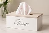 Taschentuchbox Kosmetiktücherbox Taschentuchspender Holz Tücher Box Tissue Taschentücher Box - Natur/weiß/schwarz B/H/T ca. 25 x 9 x 14 cm mit aufklappbarem Deckel Landhausstil Vintage nachfüllbar