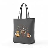 Delindo Lifestyle Kreuzstich Herbst Fuchs Stickset, Einkaufstasche in Grau mit Stickpackung, 44x37 cm, DIY Stickerei Set mit Garn