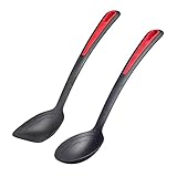 Westmark Küchenhelfer-Set, 2tlg., Je 1x Brat- u. Gemüselöffel und Pfannenlöffel, Innenliegende Skala: 15, 30 u. 40 ml, Kunststoff, Gallant, Schwarz/Rot, 296122E6