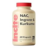 Incite Nutrition NAC Ergänzungsmittel. Hochdosiertes N-Acetylcystein mit Ingwer & Curcumin. 60 Kapseln. Antioxidativer Schutz & Unterstützung des Immunsystems. Für Vegetarier & Veganer