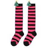Socken Herren Weihnachtssocken für Mädchen als extra lange über dem Knie Stiefelstrümpfe mit festlichem Weihnachtsmann Design gestreiftem Muster (J, A)