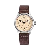 PRAESIDUS Service 38 Automatik Stahl Antik Weiß Leder Braun Militär Uhr Herren