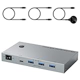 YiNLuax Doppel-Monitor-KVM-Switcher, USB-C-Dock, Anschluss von 2 Laptops auf 2 Bildschirme, 4 USB-3.0-Anschlüsse und 80 W Schnellladefunktion, Doppel-Monitor, KVM USB C