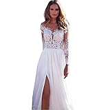 Kleider Damen Elegant Brautjungfernkleider Spitzenkleid Hochzeitskleid Hochzeitskleider A Linie Partykleid Spitzen Kleid Hochzeit Spitze Standesamt Chiffon Dress Cocktailkleid, Weiß