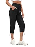 StylSense Caprihose Damen Sommer Casual 3/4 Hose Atmungsaktiv Outdoor Jogginghose Wanderhose Stretch Leichte Sommerhose mit Taschen（Schwarz,XXL