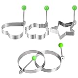 ACONDE Egg Ring 5 Stück, Edelstahl Omeletts 9,5-10,5 cm, Antihaft Pancake Form Runde Liebesherz Stern Blumen, Spiegeleierformen