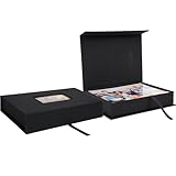 Hiwhy Fotoaufbewahrungsbox aus Leinen, 12,7 x 17,8 cm, mit transparentem Fenster, stilvolle Fotobox zum Aufbewahren von Bildern, Andenken, Postkarten, Scrapbooking-Zubehör, Schwarz