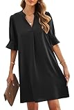 ANFTFH Kleid Frauen Sommer Tunika Kleid V-Ausschnitt Casual Lose Flowy Swing Shift Kleid 2024 Kleider für Frauen Schwarz XL