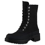VAN HILL Damen Leicht Gefütterte Schnürstiefeletten Stiefeletten Blockabsatz Schuhe Profilsohle Booties Stiefel Freizeit Boots 208925 Schwarz 39