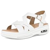 mysoft Damen-Wandersandalen, bequem, luftgepolsterte Unterstützung, Knöchelriemen, elegante Sandalen, Weiss/opulenter Garten, 37.5 EU
