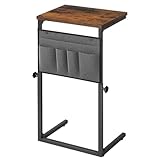 HOOBRO C-Form Beistelltisch, Höhenverstellbar 50–75 cm, Sofatisch, Couchtisch mit 5 Oxford-Stofftaschen, für Wohnzimmer, Schlafzimmer, Badezimmer, Freizeitbereich, Vintagebraun und Schwarz EBF77SF01