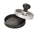 RÖSLE Burgerpresse, Hochwertige Fleischpresse zum einfachen Formen von Burgerpatties, ABS, Aluminium, 11 cm, spülmaschinengeeignet Schwarz / Silberfarben