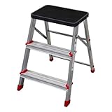 Nakloe Klappleiter aus Aluminium, Klappleiter, Aluminiumleiter, 3 Stufen, robust, leicht zusammenklappbar, kompakt