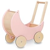 Mamabrum Holzwagen für Puppen und Bären, Baby Pöckchen 1+, Spielwagen für Kinder ab 1 Jahr, Rutschhemmende Räder, Walking Lernreiter
