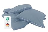 jilda-tex Luxus Perkal Premium-Bettwäsche aus Eukalyptus 100% Lyocell Tencel™ Piping Zertifiziert nachhaltig (Blau, 2 TLG. 135x200cm / 80x80cm)