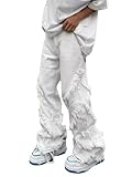 Herren American Raw Edge Street Jeans Harajuku Style Hip-Hop Dance Straight Jeans Kleidung, beige, XL