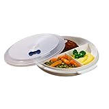 3 PAGEN® – Mikrowellen-Teller mit 3 Unterteilungen und Deckel - schonende Erwärmung von Speisen - Kunststoff - spülmaschinenfest – Größe Ø 21cm