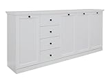 trendteam smart living - Baxter - Sideboard - Weiß Matt - Kommode - Anrichte - (BxHxT) 195 x 88 x 41 cm - Landhausstil - Metallgriffe - mit 4 Schubladen und 12 verstellbaren Böden