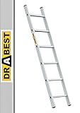 DRABEST PRO Serie Anlegeleiter Aluminium-Stufenleiter - 6 Stufen - mit Leiterhaken - Tragfähigkeit 150 kg - Anti-Rutsch-Füße, Leichtes Gewicht, korrosionsbeständig - EN131