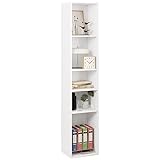 WOLTU Bücherregal, offenes Regal mit 5 Würfeln, Würfelregal Raumteiler Standregal Aktenregal Aufbewahrungsregal schmal, in Wohnzimmer Büro, aus Holzwerkstoff, Weiß, 30x151x26 cm, SK034ws