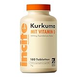 Incite Nutrition Kurkuma Kapseln 2000 mg. 3-Monats Vorrat Kurkuma Kapseln hochdosiert mit Vitamin D. Antioxidant, entzündungshemmend, stärkt das Immunsystem. Ohne GMO und vegan