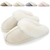 Hausschuhe Damen Herren Winter Plüsch Warm gefüttert Hausschuhe Pantoletten Bequeme rutschfeste Flache Slippers Beige, 38/39 EU