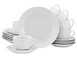 CreaTable, 21924, Serie Luna Weiss, 18-teiliges Geschirrset für 6 Personen, Kaffeeservice aus Porzellan, spülmaschinen- und mikrowellengeeignet, Qualitätsproduktion