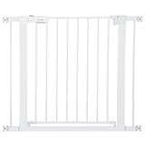 PawHut Türschutzgitter, Treppengitter, Hundegitter ohne Bohren, 75-96 cm Verstellbares Absperrgitter, Auto-Close Baby Schutzgitter, für Kinder und Haustiere, Stahl, Weiß