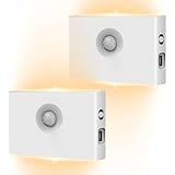 WIYETY LED Nachtlicht mit Bewegungsmelder: 2 Stück Treppenbeleuchtung Warmweiß Nachtlampe, Innen Batterie USB Aufladbar mit 3 Modi (Auto/ON/OFF) für Flur, Treppen, Schlafzimmer, Kinderzimmer